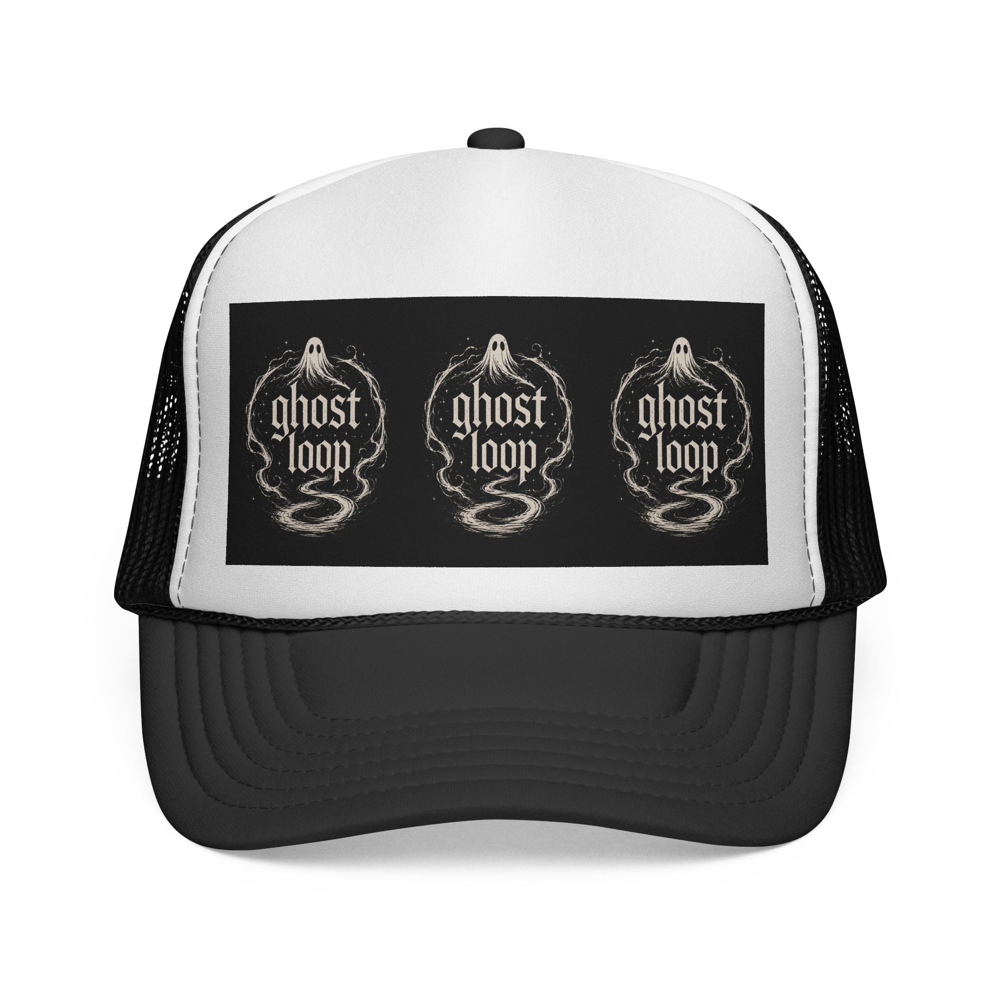 Trucker Cap — "Ghost Loop" Vintage Ghost Logo Mesh Hat