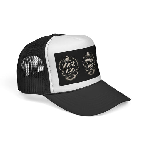 Trucker Cap — "Ghost Loop" Vintage Ghost Logo Mesh Hat