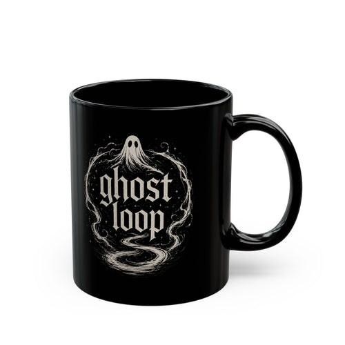 Ghost Loop Black Coffee Mug — Vintage Ghost Logo 11oz/15oz
